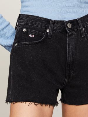 shorts regular fit in denim con orlo scucito nero da donne tommy jeans