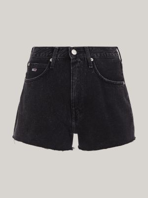 shorts regular fit in denim con orlo scucito nero da donne tommy jeans