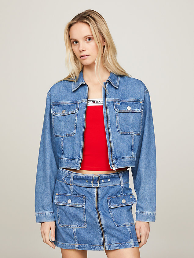 denim claire zip-thru cropped trucker jacket for women tommy jeans