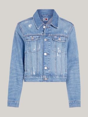 giacca trucker izzie slim fit in denim blu da donne tommy jeans