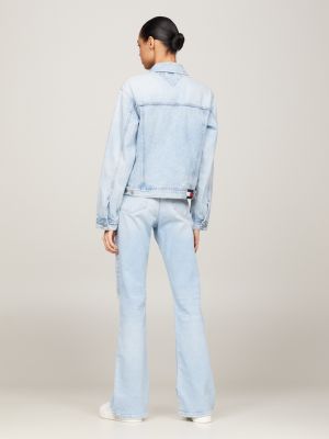 giacca trucker mom fit in denim distressed blu da donne tommy jeans