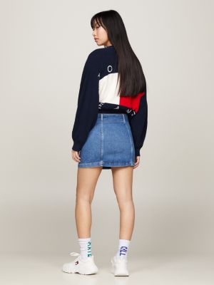 Denim Belted Zip-Thru A-Line Mini Skirt | Denim | Tommy Hilfiger