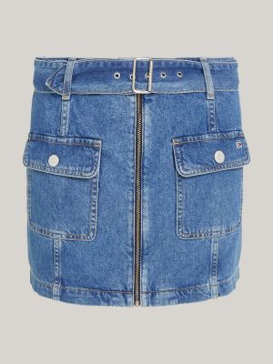 Denim Belted Zip Thru A Line Mini Skirt Blue Tommy Hilfiger