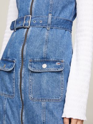 Belted Zip Thru Denim Bodycon Dress Blue Tommy Hilfiger
