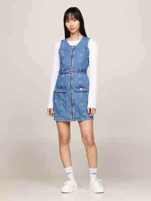 Tommy Jeans Curve DUNGAREE DRESS MIDI - Denim dress - blue denim 