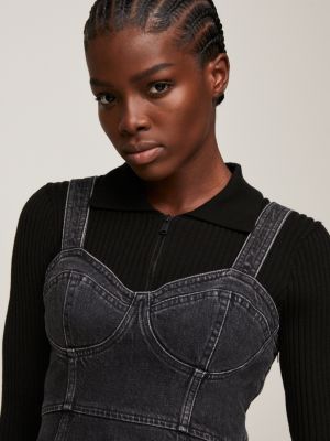 Fitted denim shop pinafore dress