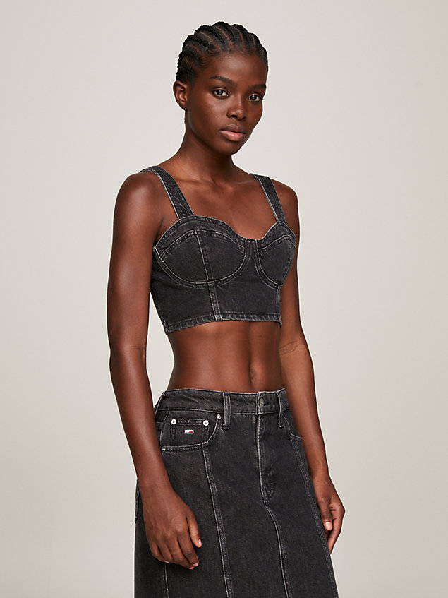 denim bustier denim skinny fit crop top for women tommy jeans