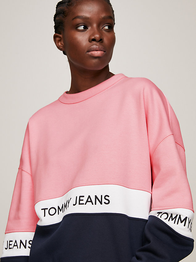 white colour-blocked fleece sweatshirt for women tommy jeans