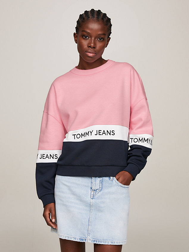 white colour-blocked fleece sweatshirt for women tommy jeans