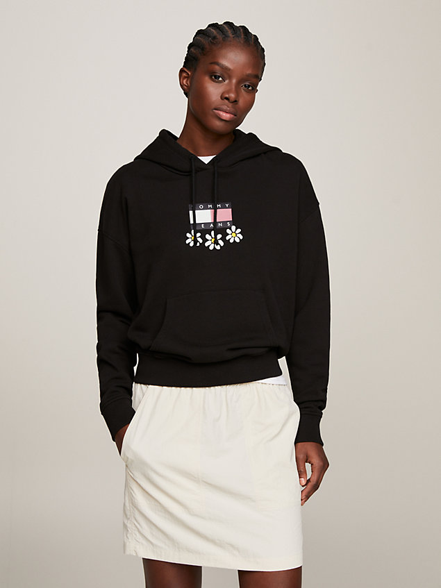 black daisy graphic boxy fit hoody for women tommy jeans