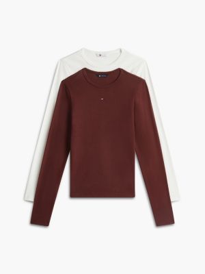 multi 2-pack slim ribbed long sleeve t-shirts for women tommy jeans