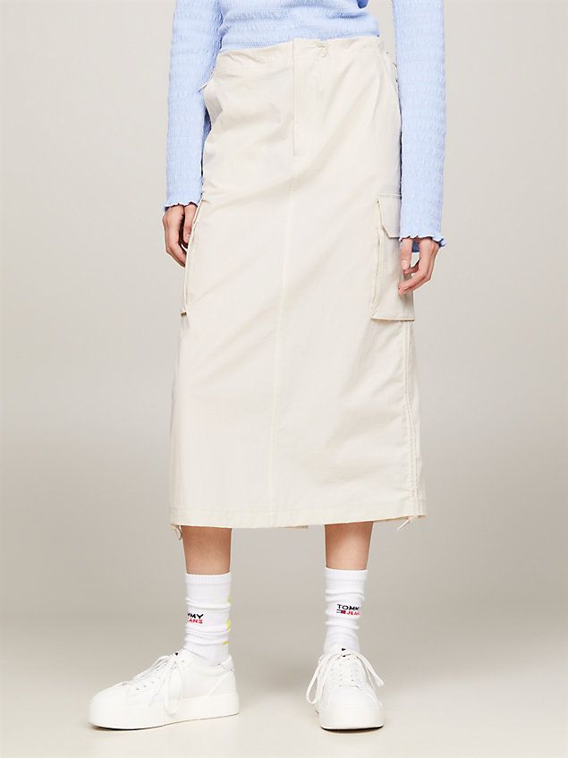 beige casual fit parachute cargo skirt for women tommy jeans