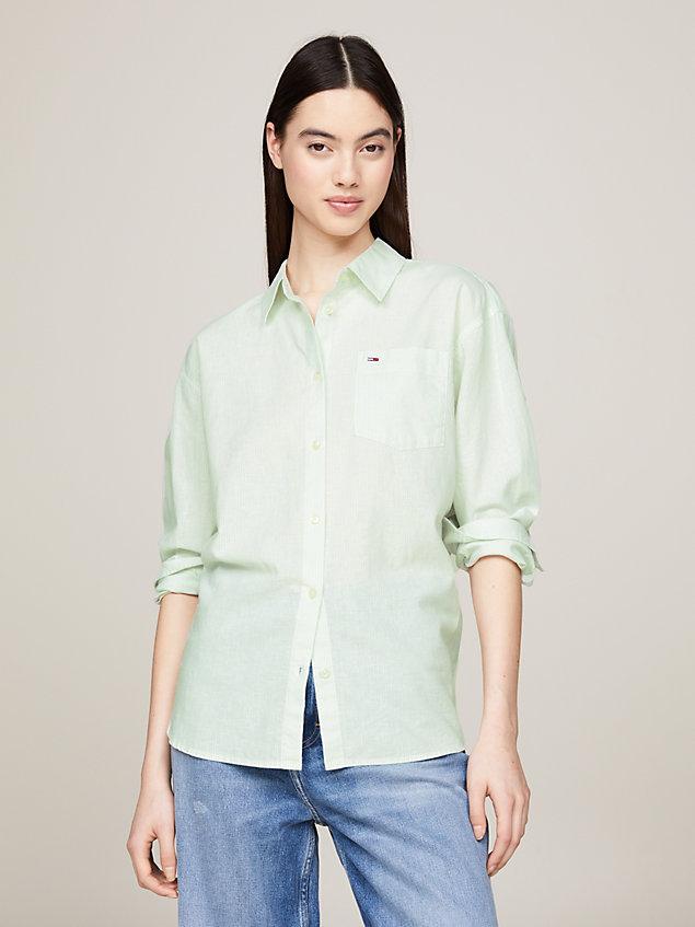 chemise boxy rayée green pour femmes tommy jeans
