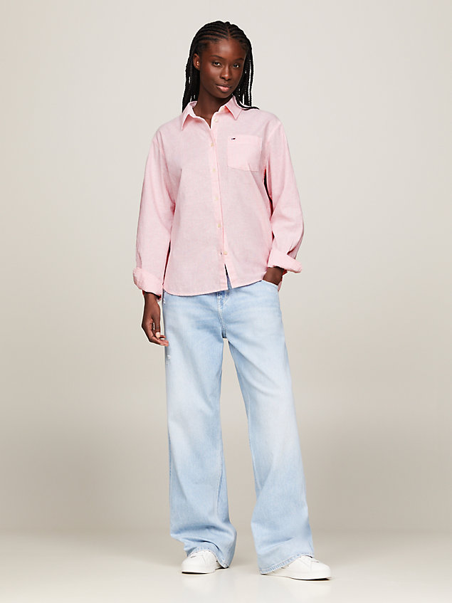 camisa de rayas y corte holgado pink de mujeres tommy jeans