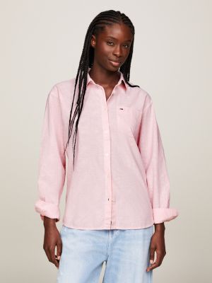 Stripe Collarless Oversized Fit Shirt | Pink | Tommy Hilfiger