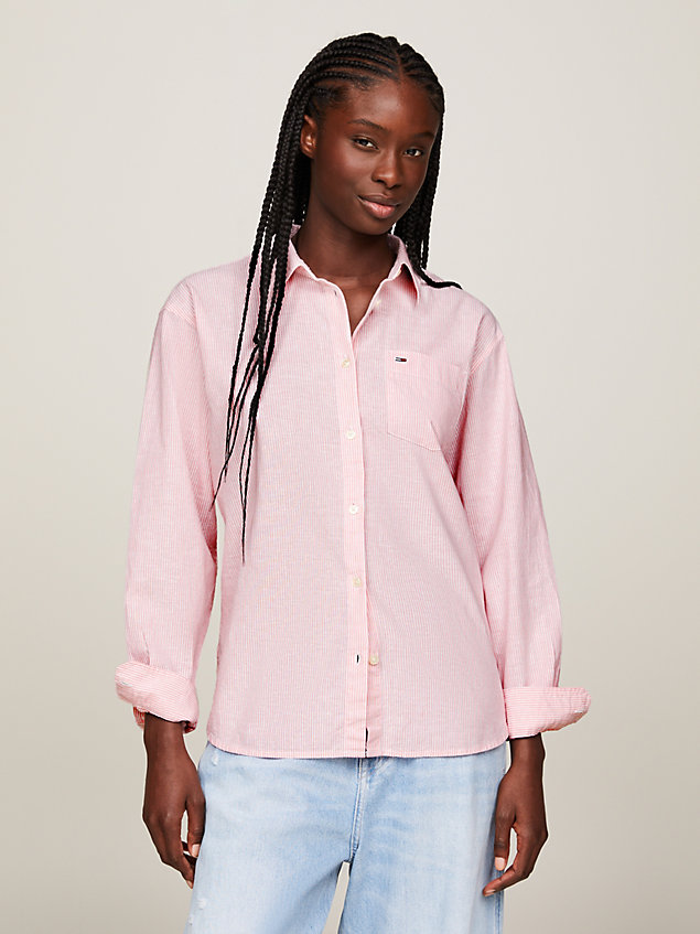 camisa de rayas y corte holgado pink de mujeres tommy jeans