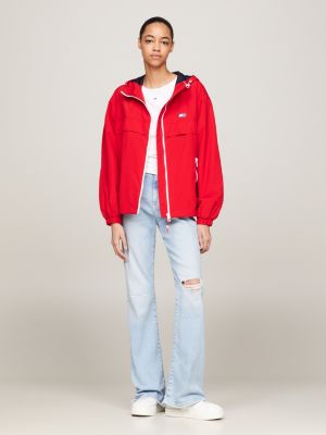red chicago reißverschluss-windjacke mit kapuze für damen - tommy jeans