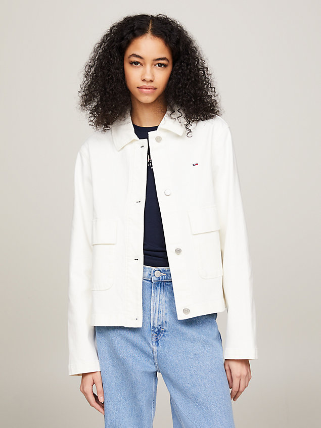 white garment dyed overshirt jacket for women tommy jeans