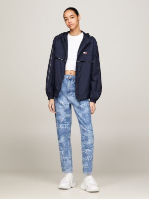 blue chicago kapuzen-windjacke mit reißverschluss für damen - tommy jeans