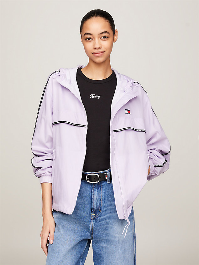 purple zip-thru hooded chicago windbreaker for women tommy jeans