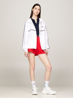 white zip-thru hooded chicago windbreaker for women tommy jeans