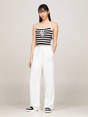 black gehäkeltes crop top mit streifen für damen - tommy jeans