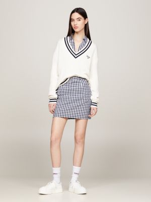 white relaxed fit gerippter pullover für damen - tommy jeans