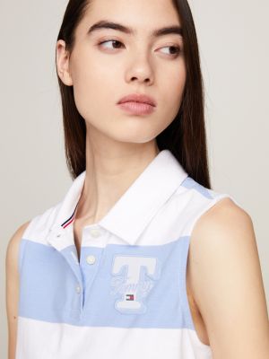 polo crop smanicata a righe blu da donne tommy jeans