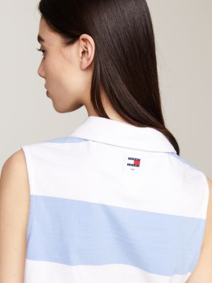 polo crop smanicata a righe blu da donne tommy jeans