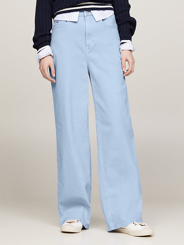 blue high rise wide leg jeans for women tommy jeans