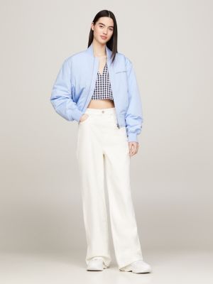 white jeans mit weitem bein und hohem bund für damen - tommy jeans