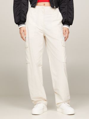 Women's White Cargo Pants High Rise Wide Leg