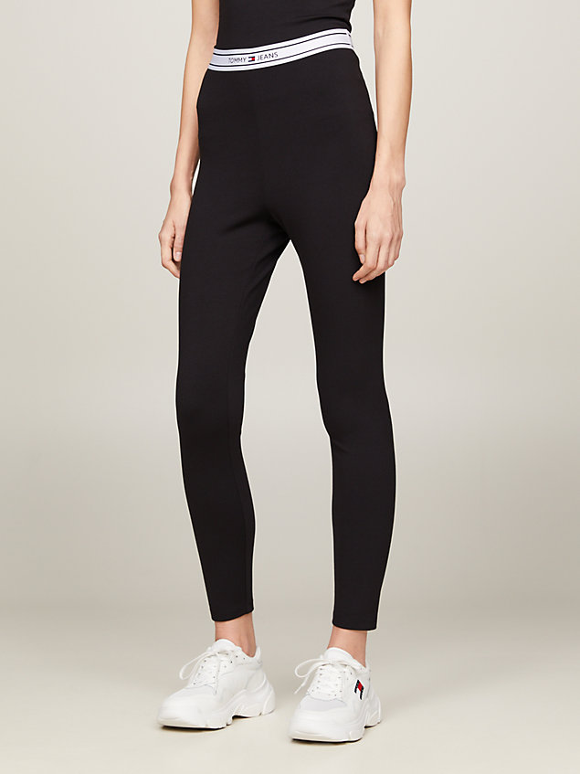 black lange legging met logotailleband voor dames - tommy jeans
