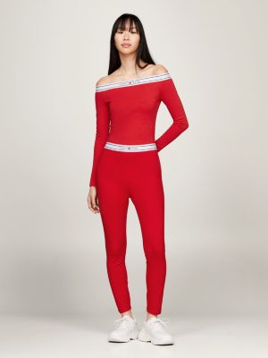 red lange leggings mit logo am taillenbund für damen - tommy jeans