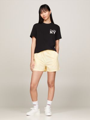 yellow mom fit popeline-shorts mit print für damen - tommy jeans