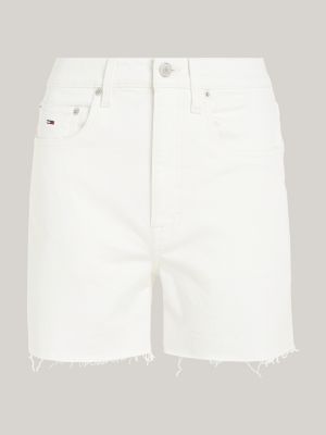 shorts mom in denim con orlo scucito bianco da donne tommy jeans