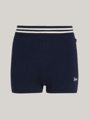 Rib-Knit Logo Shorts | Blue | Tommy Hilfiger