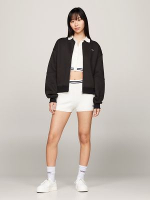 white rippstrick-shorts mit script-logo für damen - tommy jeans