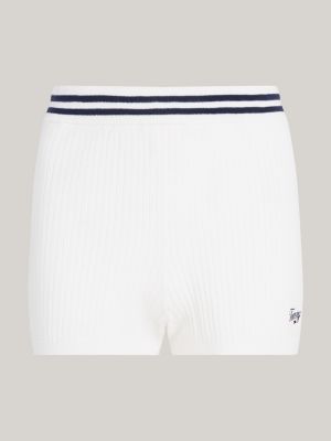 shorts in maglia a coste con logo in corsivo bianco da donne tommy jeans