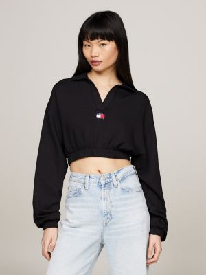 Tommy Badge Cropped Long Sleeve Polo Black Tommy Hilfiger