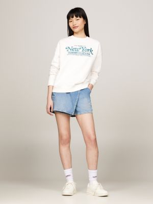 white varsity boxy fit sweatshirt mit logo für damen - tommy jeans