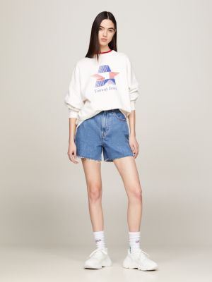 felpa rétro oversize con logo bianco da donne tommy jeans