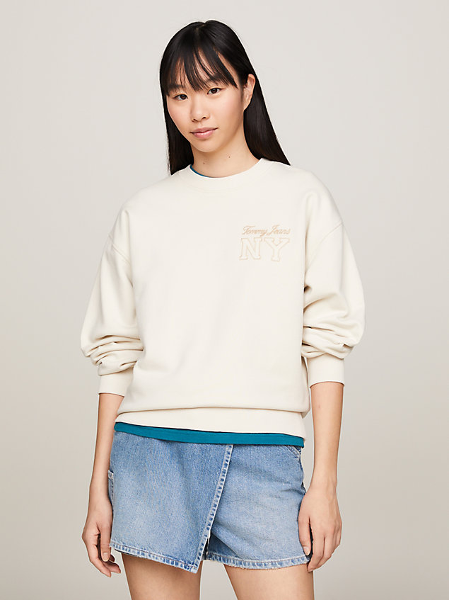 beige essential logo embroidery relaxed fit sweatshirt for women tommy jeans