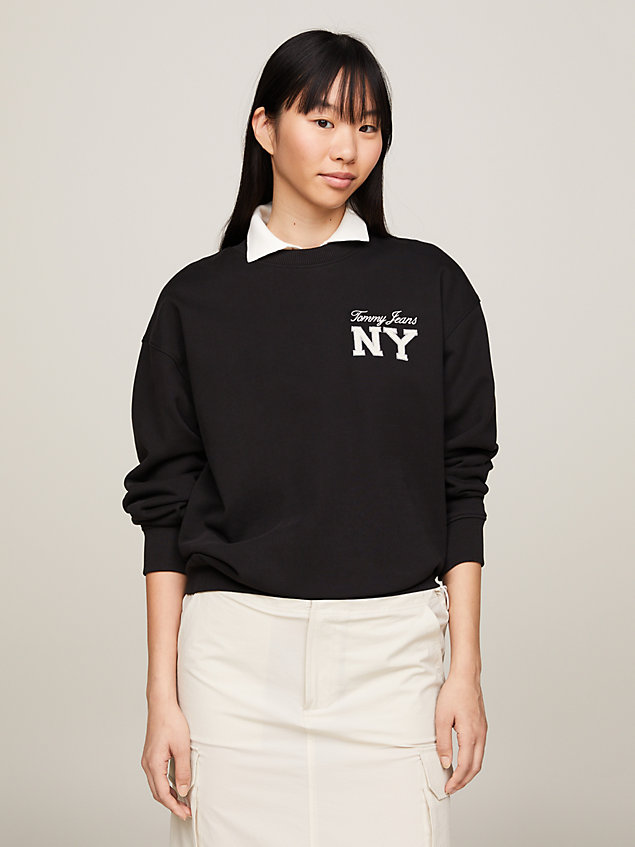 black essential logo embroidery relaxed fit sweatshirt for women tommy jeans