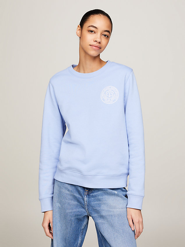 blue prep terry sweatshirt met graphic op de rug voor dames - tommy jeans