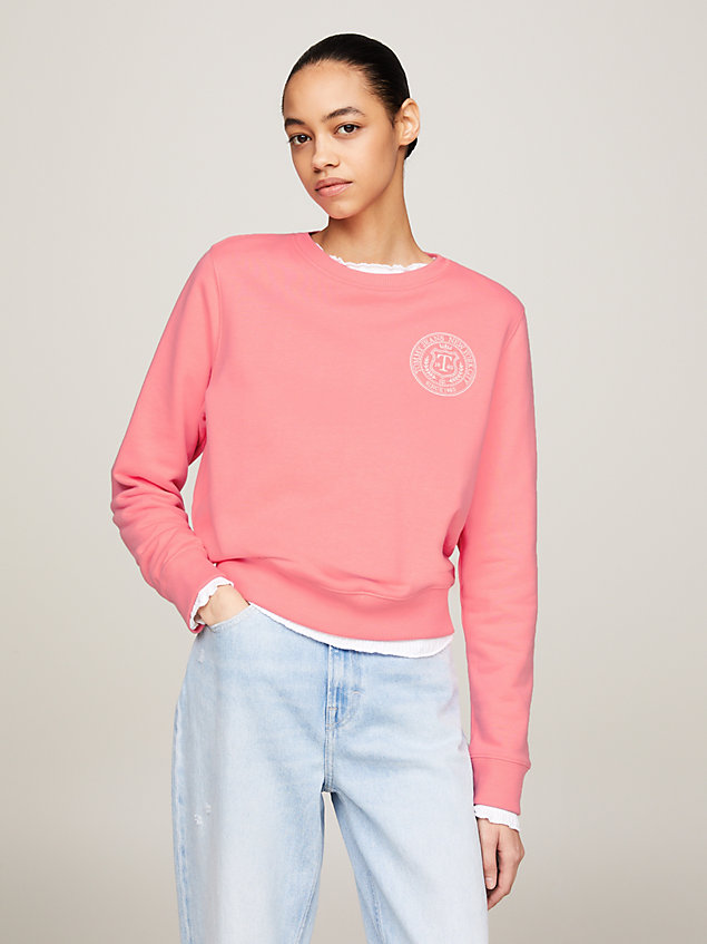 pink prep back graphic terry sweatshirt for women tommy jeans