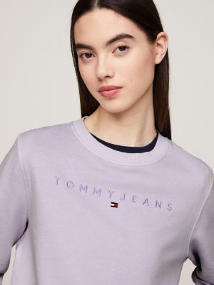 Logo Embroidery Crew Neck Sweatshirt, Purple