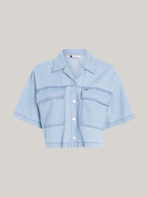 blusa oversize in denim chambray blu da donne tommy jeans