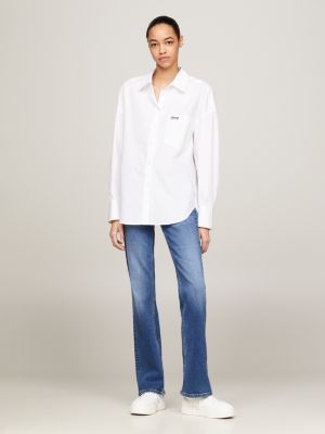sobrecamisa oversize con logo en script white de mujeres tommy jeans