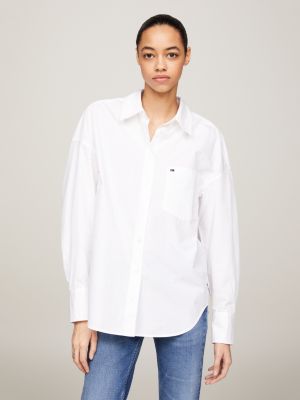 white oversized fit overshirt mit script-logo für damen - tommy jeans